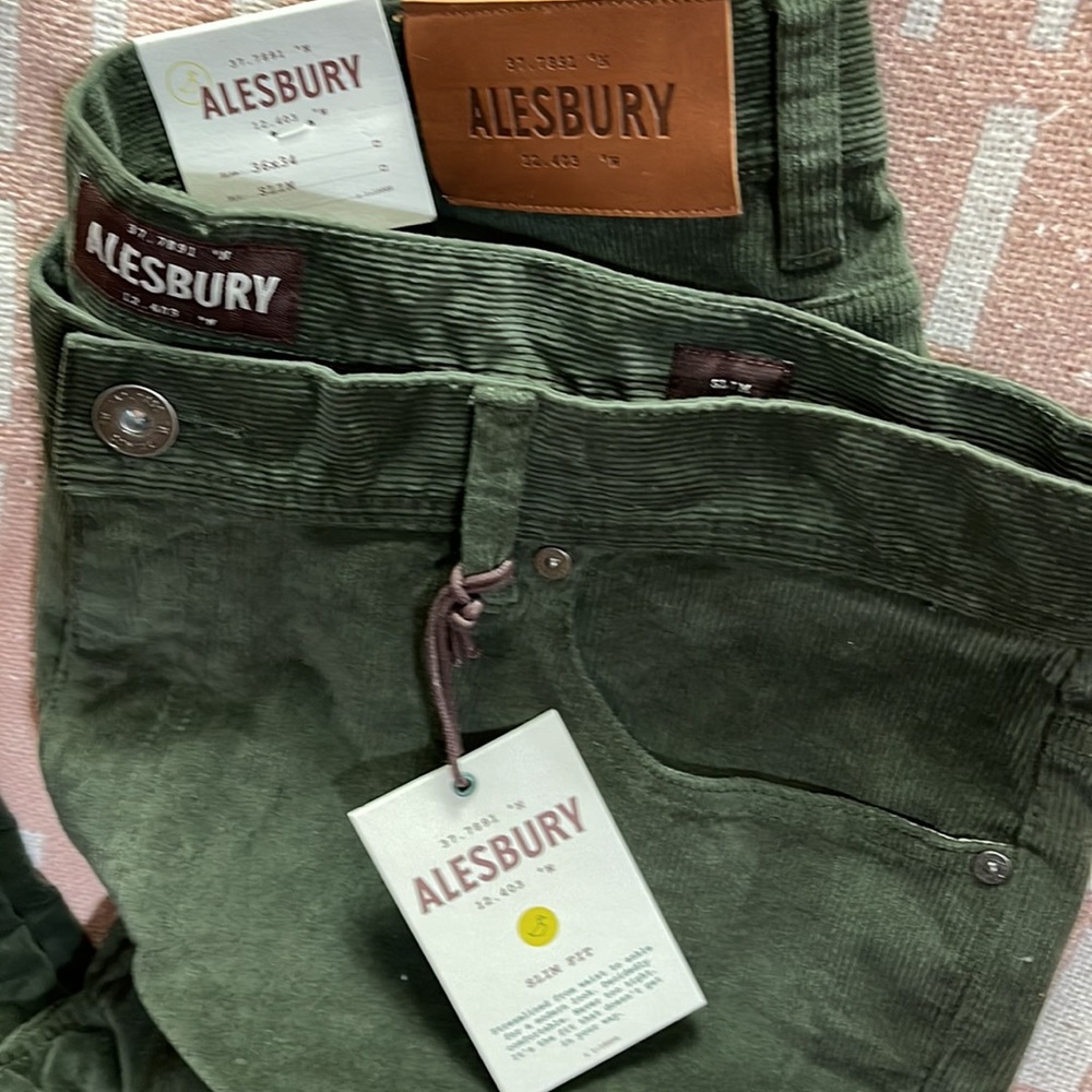 Alesbury Slim Fit Bedford Cord Olive Green Size 36x34 Slim NWT - Picture 5 of 8